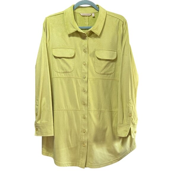 Soft Surroundings sz L chartreuse green polyester sueded button front tunic top - Picture 1 of 5